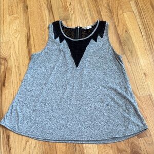 Pixley Asymmetrical Gray and Black Lace Sleeveless Tank Top Back Zipper, Size L